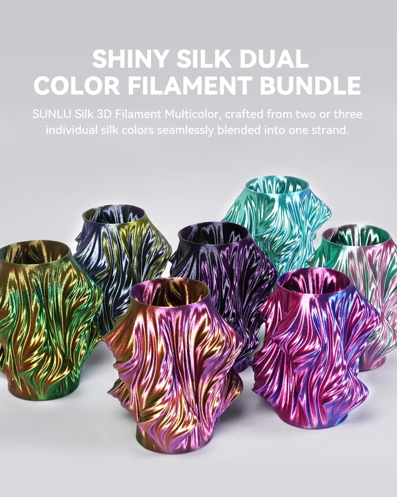 Sunlu 3D Printer Filament Bundle, Individually Vacuum Packed, Quadruple Color Silk Filament*4, PLA Silk Filament*4, 250g Spool, 2kg Total - Image 4